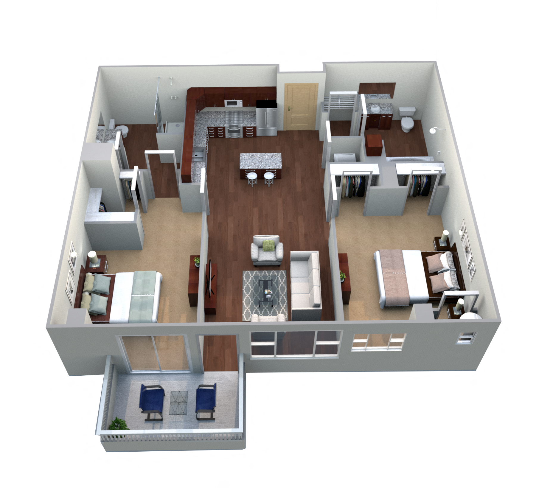 Floor plan for 2 beds, 2 baths, 1115 sqft